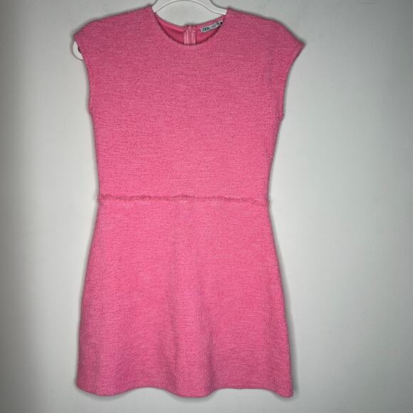 Zara Pink Jacquard Textured Terry Mini Dress Size Small - Picture 2 of 8